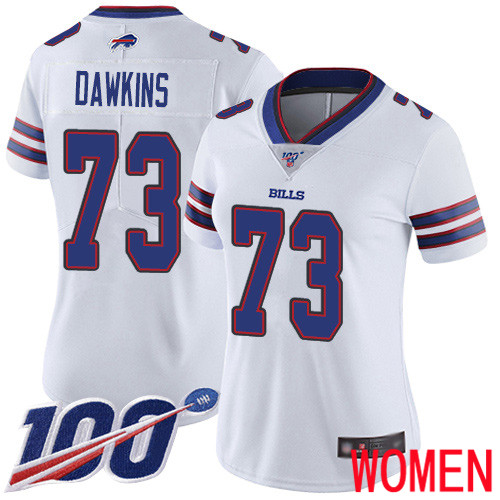 Women Buffalo Bills #73 Dion Dawkins White Vapor Untouchable Limited Player 100th Season NFL Jersey->women nfl jersey->Women Jersey